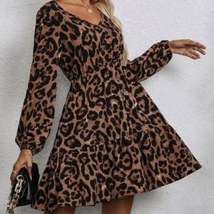 Boho leopard print ruffle mini dress
